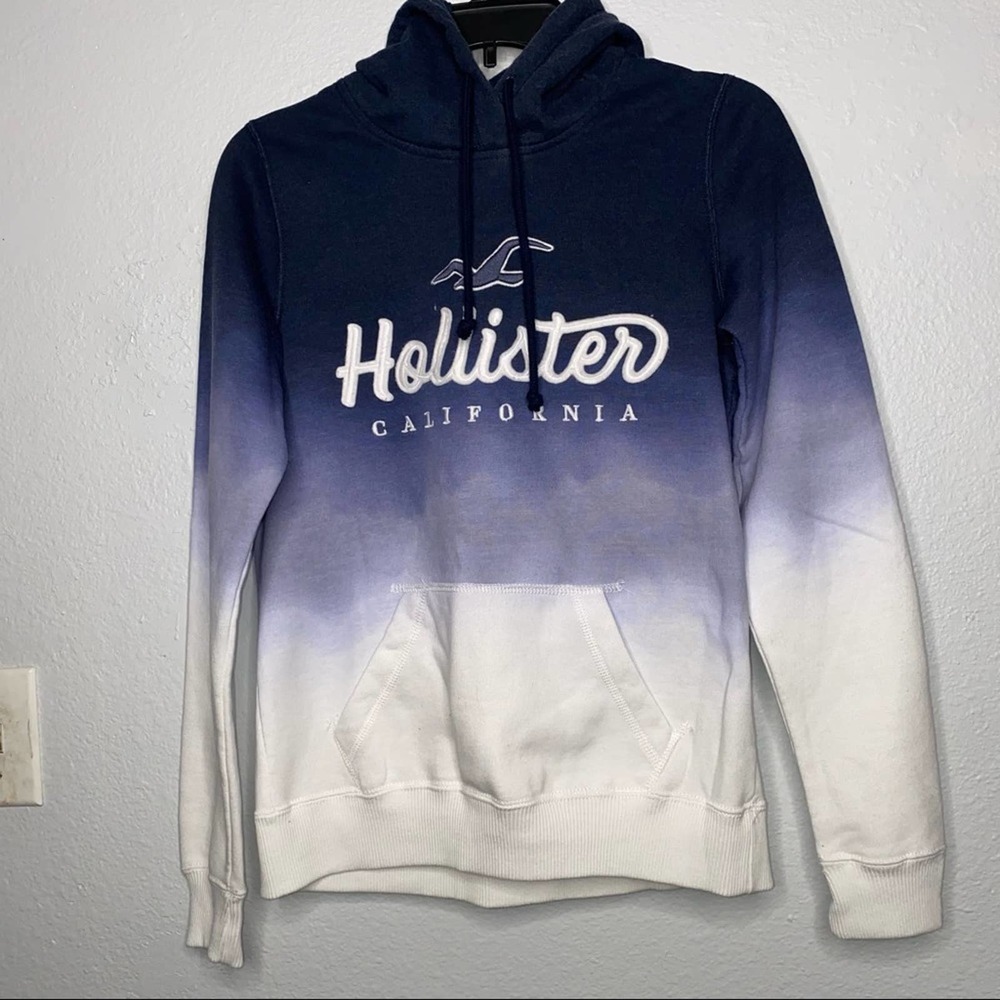 Hollister Blue Tie Dye Ombré Long Sleeve Sweatshirt with Hoodie & front …